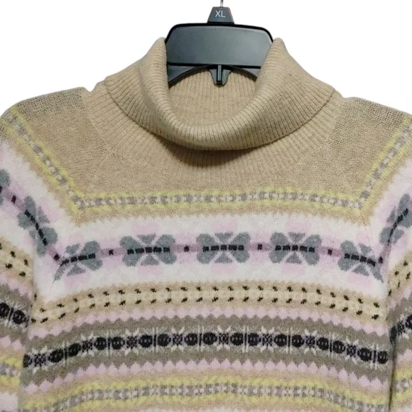 LOFT Striped Neutral Beige Fair Isle Turtleneck Sweater Women's Size Large L - Picture 6 of 12